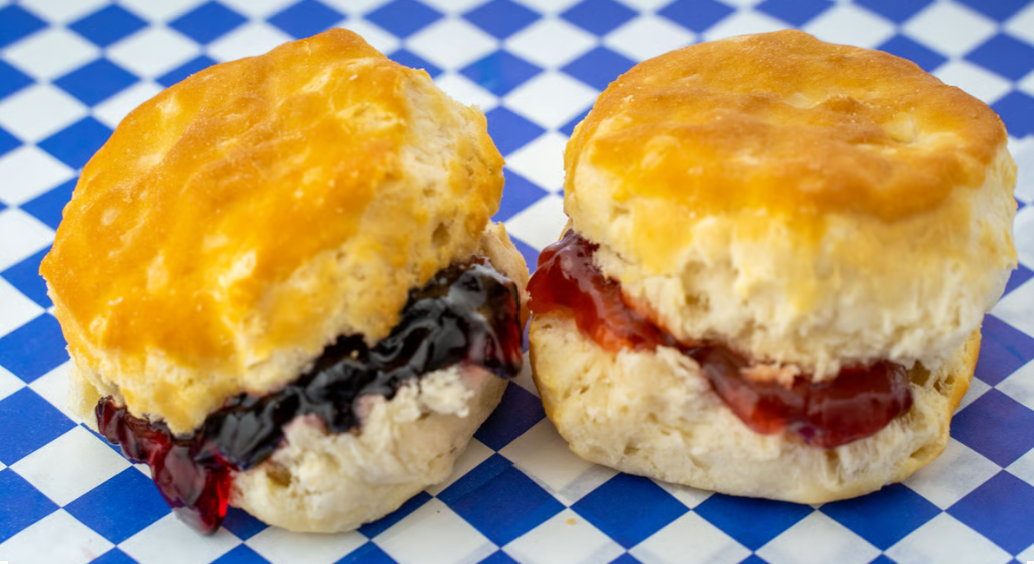 The Bee Gee biscuit – Austin breakfast with butter and jam from Biscuits + Groovy